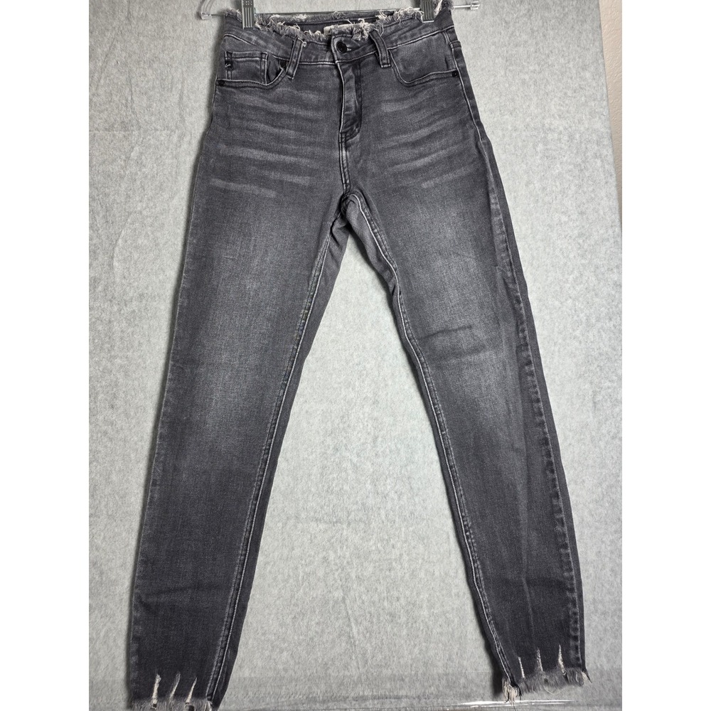 KanCan Maurices Skinny Jeans Women 26 Gray Frayed Waist Raw Hem Cotton Blend